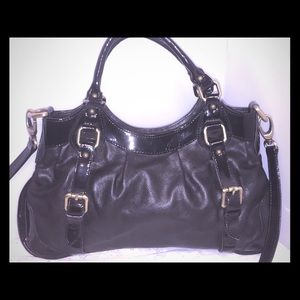 Deborah Gallo patent leather satchel 2 way black